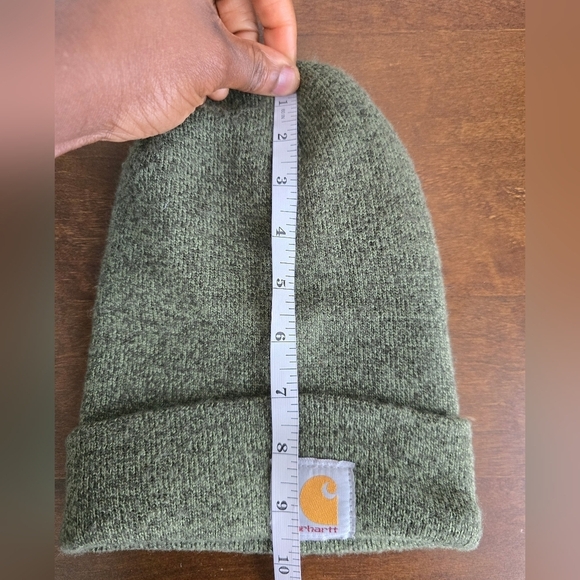 Carhartt Beanie Hat Cap Gray Yellow Acrylic Watch Fleece Graphic Logo Workwear - Picture 6 of 8